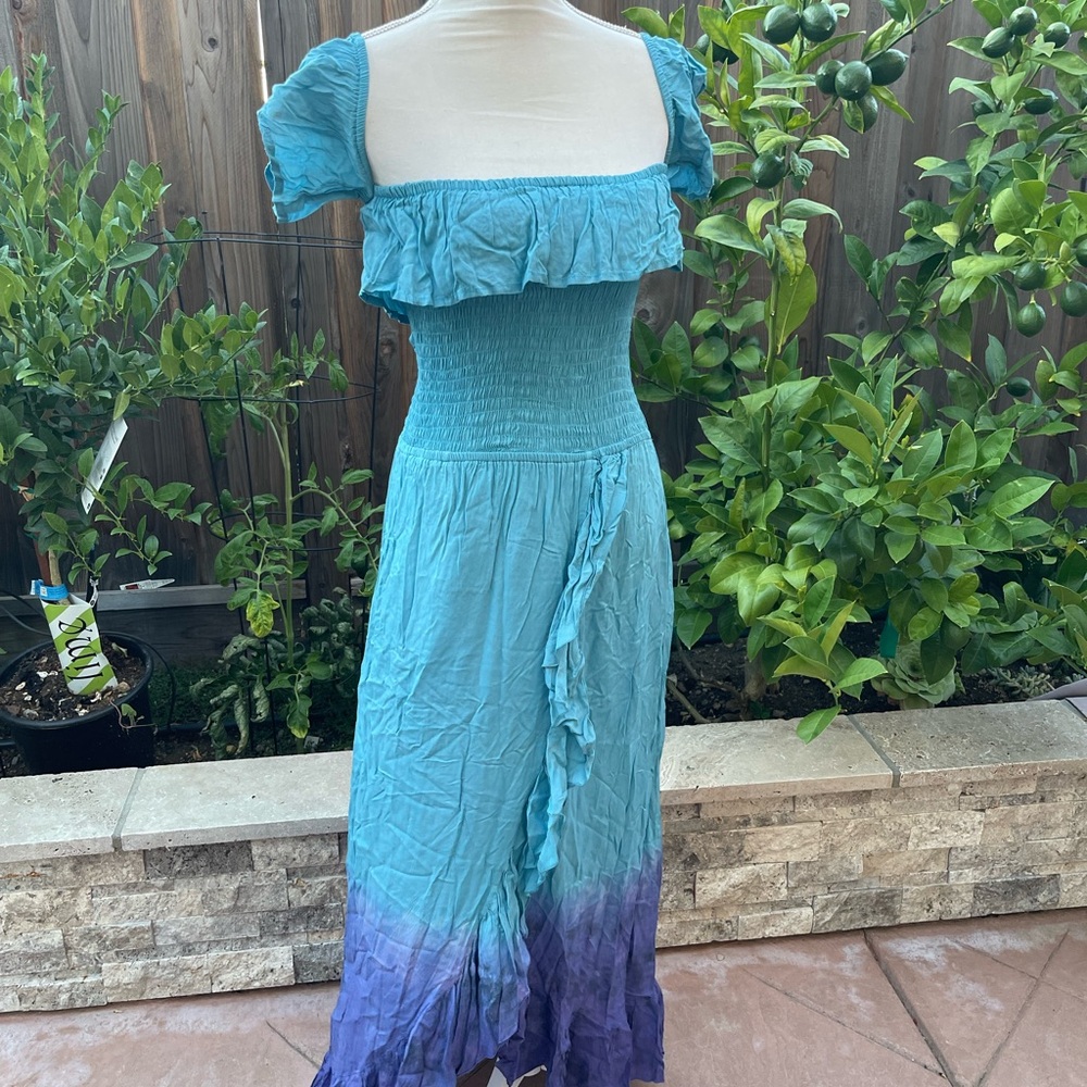 New! - Tiare Hawaii Aqua and Violet Maxi Dress, One Size